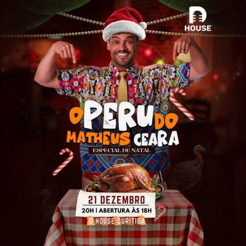 Matheus Ceara no show de stand up especial de Natal, na DHouse em Curitiba dia 21 de dezembro, foto com Matheus Ceara e um Peru.