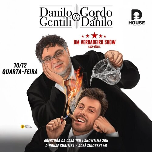 Danilo Gentili e Gordo do Danilo, Diguinho Coruja em Curitiba na DHouse dia 10 de dezembro de 2025, foto com o gordo do Danilo e o Danilo engraçado