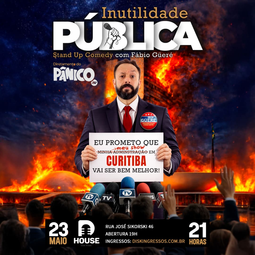 Cartaz de divulgação do show de stand up comedy do humorista Fabio Gueré na DHouse em Curitiba