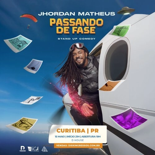 Cartaz de divulgação do show de stand up comedy do humorista Jhordan Matheus na DHouse Curitiba